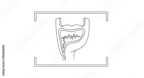 Minimalist line art illustration of the human larynx showcasing vocal cord vibrations and sound