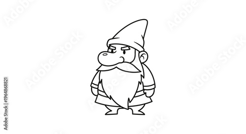 Charming hand-drawn illustration of a stout bearded gnome character with a tall hat and determined