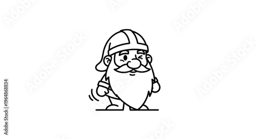 Playful cartoon character with a long beard and helmet winking with a friendly expression