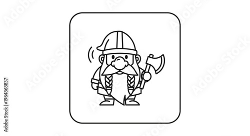 Charming cartoon dwarf character illustration with a braided beard and axe, ideal for design assets