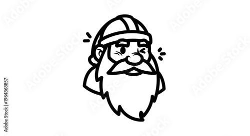 Smiling bearded man wearing a cap and winking, an expressive and simple line art illustration