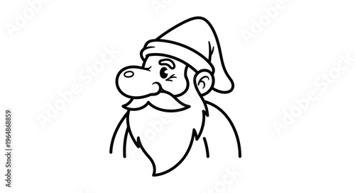 Whimsical cartoon character illustration featuring a winking bearded figure in a pointy hat simple