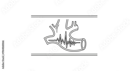 Minimalist Human Heart Anatomy with Electrocardiogram Pulse Wave Illustration Medical Concept