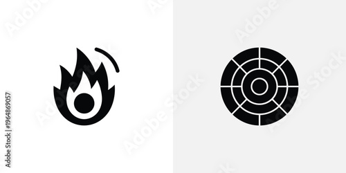 Black and white of flame and target symbol