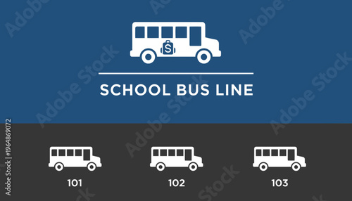 School Bus Line Up with Numbers 101, 102, 103 and Dollar Sign Icon
