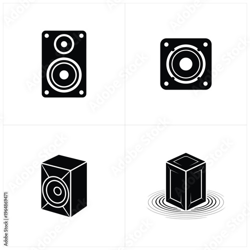 Black and white speaker in different shapes and styles