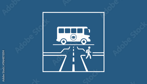 School Bus Crossing Pedestrian Zone with Graduation Cap Icon
