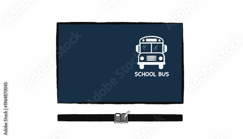 School Bus Icon and Seatbelt Graphic on Dark Blue Background