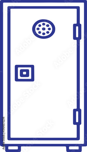 A sturdy and secure steel storage unit designed for the protection of valuable items which features a heavy door with a circular locking mechanism and a square electronic keypad interface that is moun