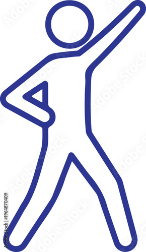 A simplified minimalist graphic representation of a human figure stylized with clean lines featuring a person standing in a dynamic and confident pose with one arm extended high upward towards the sky