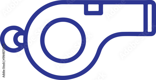 A classic blue outline of a small hand held sounding device typically used by sports referees coaches and lifeguards for signaling attention or stopping play during games and activities featuring a si