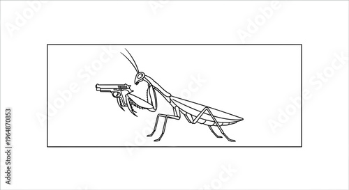 Praying Mantis Holding a Pistol, Insect with Gun, Aggressive Bug, Wildlife Threat