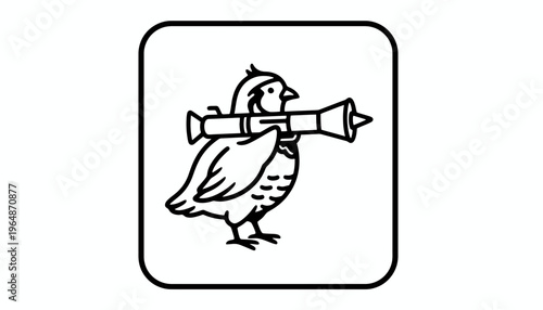 Quail Bird Holding Rocket Launcher Icon, Cartoon Style