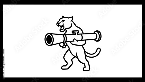 Panther holding a rocket launcher, vector illustration, aggressive animal, weaponized wildlife