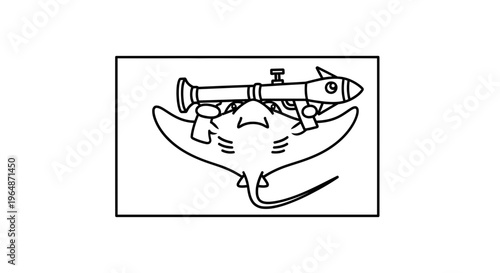Manta Ray Holding Rocket Launcher - Cartoon Style