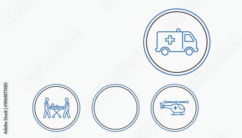 Medical Emergency Transport Icons: Ambulance, Helicopter, Stretcher