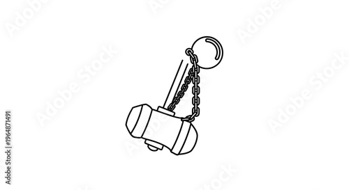 Medieval Flail Weapon Icon, Line Art Illustration