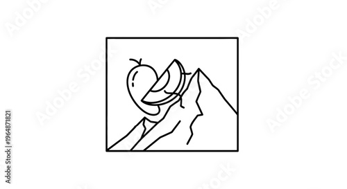 Mountain Landscape with Fruit Slice and Apple Icon