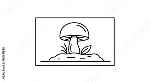 Mushroom growing in the ground, simple line art, nature, organic, healthy food