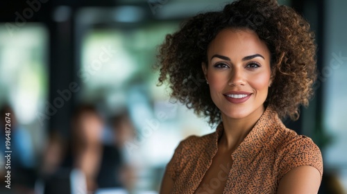 close up of confident woman leading presentation generative ai