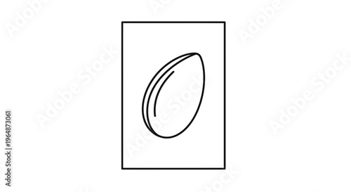 Minimalist Drawing of a Single Almond, Isolated on White Background