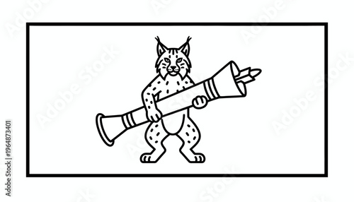 Lynx Holding Rocket Launcher, Cartoon Style, Military Symbol, Wild Animal