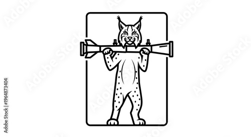 Lynx Warrior Holding Rocket Launcher, Fierce Animal Mascot, Military Concept, Graphic Design