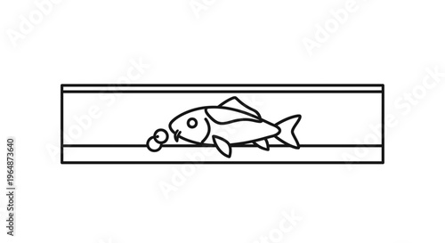 Minimalist line art illustration of a freshwater fish swimming peacefully inside an enclosed