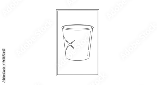 Minimalist outline illustration of a single-use cracked disposable drinking cup representing