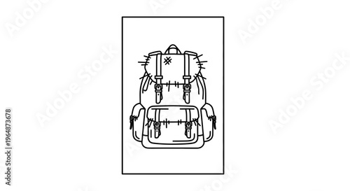 Minimalist Line Art Illustration of a Classic Backpack for Travel and Adventure and Outdoor