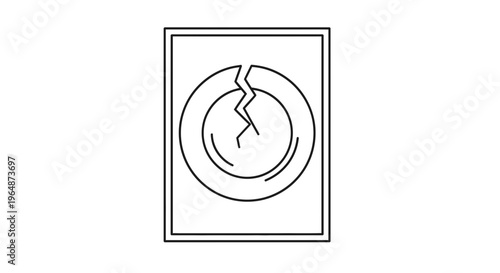 Minimalist outline drawing of a broken dinner plate signifying damage and fragility warning symbol