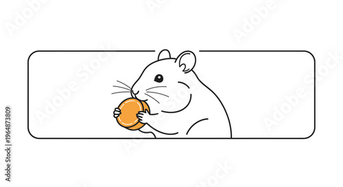 Adorable line art illustration of a tiny hamster happily nibbling a delightful orange treat.