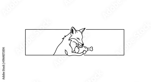 Elegant line art portrays a clever fox holding a fresh chicken drumstick a minimalist predatory