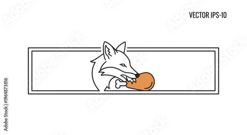 Minimalist fox line art illustration with drumstick in mouth inside a contemporary rectangular frame
