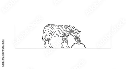 Simple monochromatic linear depiction of a zebra gracefully consuming natural fodder on a plain