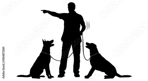 Dog Trainer Silhouette with Two Dogs on Leash