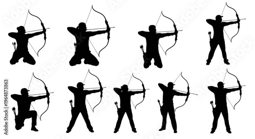 Archery Silhouette Collection: Diverse Poses of Archers with Bows and Arrows