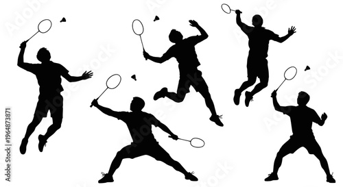 Badminton Player Silhouettes Set - Dynamic Action Poses