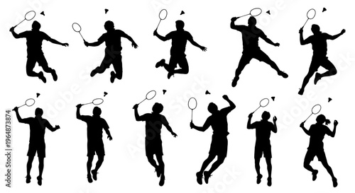 Badminton Player Silhouettes Collection: Jumping Serves and Spikes