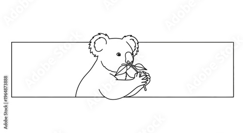 Charming minimalist koala illustration enjoying eucalyptus leaves in a clean design