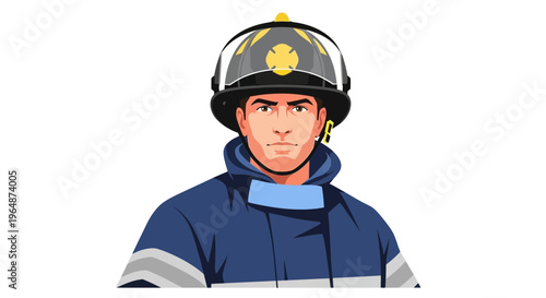 Brave Firefighter Portrait Illustration - Professional Fireman in Uniform