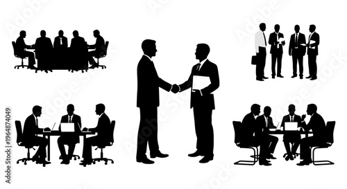 Business Meeting Silhouettes: Handshake, Conference, Collaboration