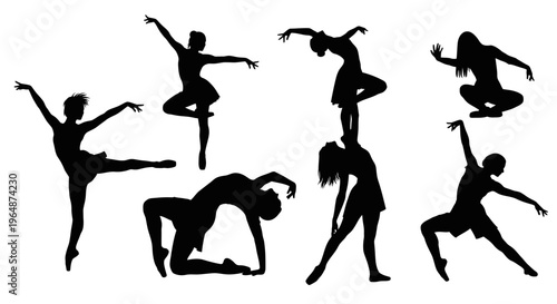 Diverse Ballet Dancer Poses Silhouettes Collection