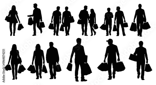 Diverse Shoppers Silhouette Collection - People Carrying Shopping Bags