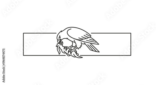 Minimalist line art illustration of a powerful raptor holding its prey within a frame