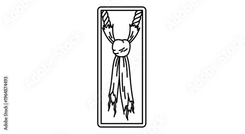 Tattered fabric knot illustration in a rectangular frame conveying concepts of wear and tear