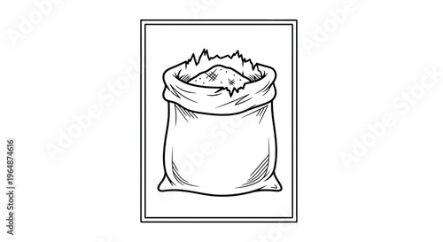Stylized line art graphic depicting a full fabric bag of dry ingredients for various applications