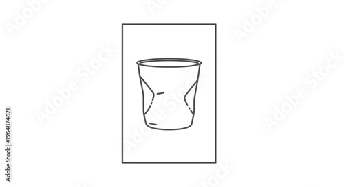 Minimalist crumpled disposable cup line art depicting environmental waste concerns and plastic