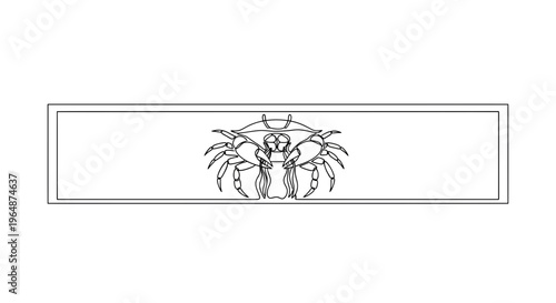 Elegant minimalist line drawing of a marine crab in a rectangular frame, capturing simple aquatic