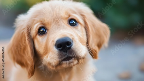 golden retriever puppy looking curious generative ai